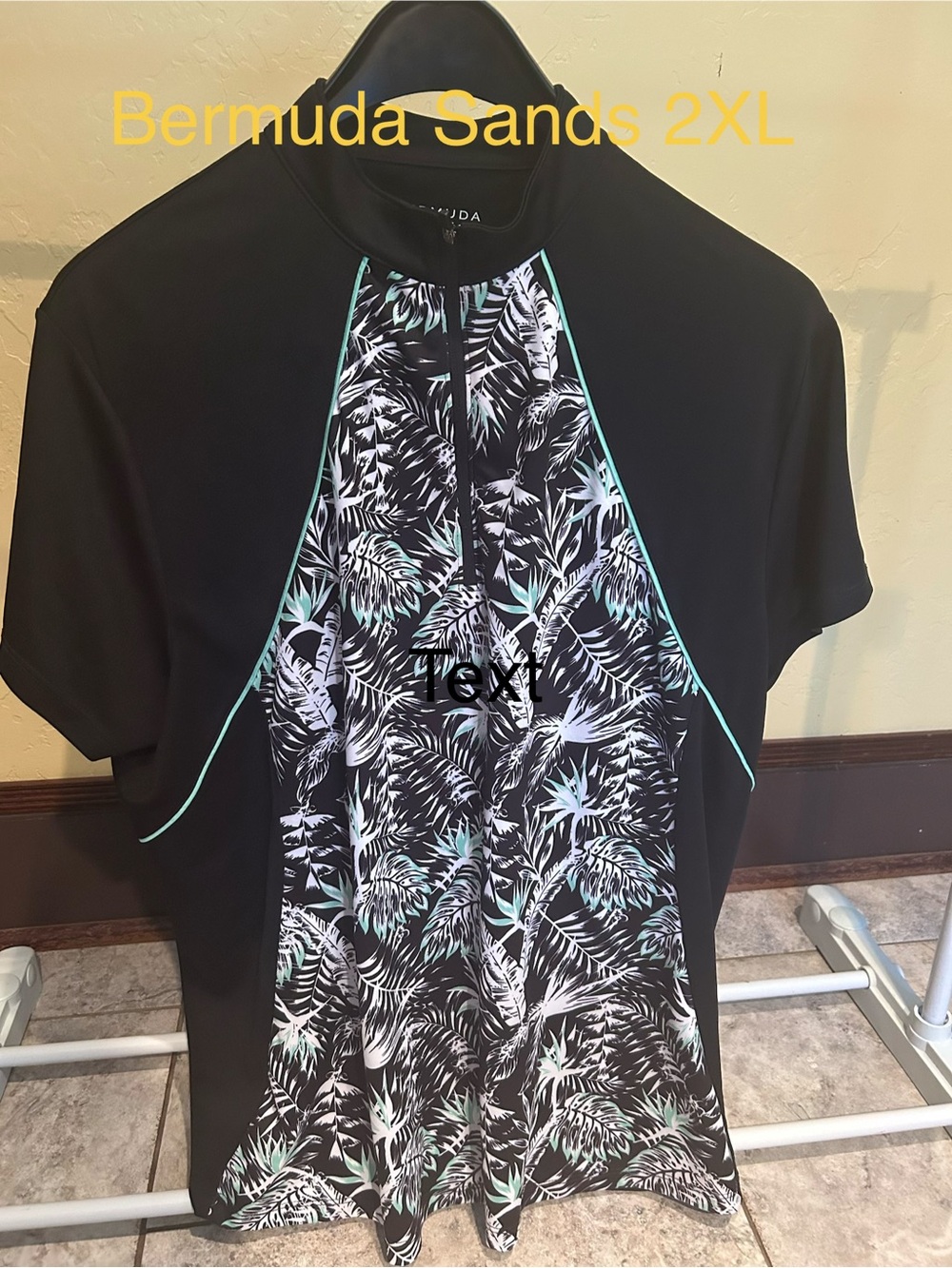 Bermuda Sands Women’s Black Tropical Zip-Front Rash Guard - 2XL